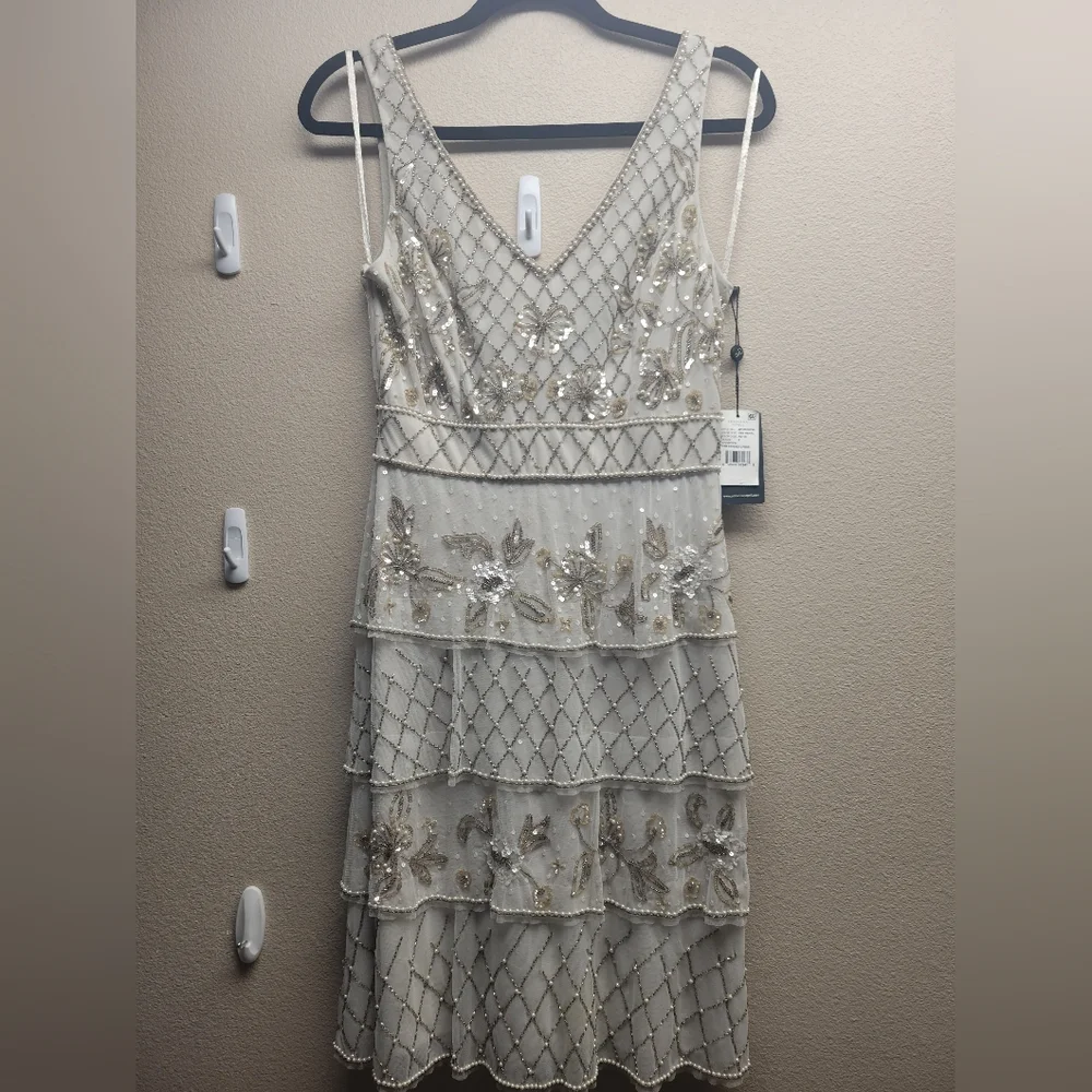 NWT - Adrianna Papell Ivory Tier Beaded Dress - Picture 3 of 7